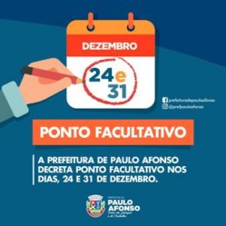  Prefeitura decreta ponto facultativo no Natal e Ano Novo