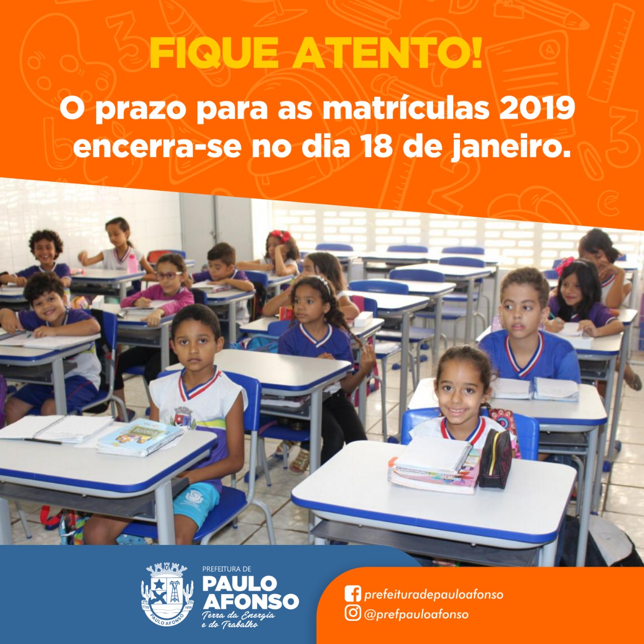  Calendário de matrículas da Secretaria Municipal de Educação segue até dia 18