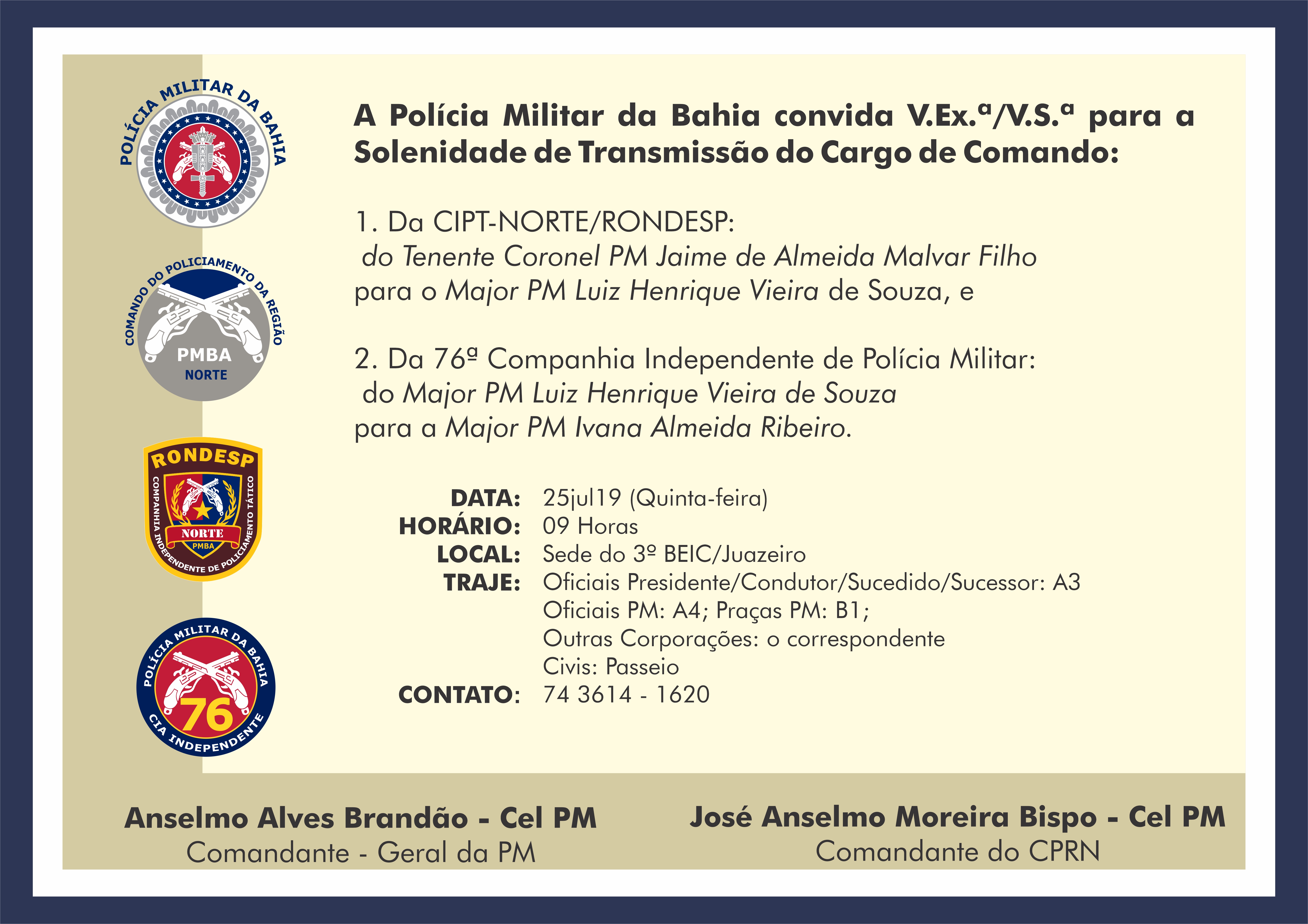  Solenidade de Transmissão do Cargo de Comando da RONDESP e da 76ª CIPM