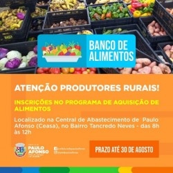  Inscrições no Programa de Aquisição de Alimentos seguem até 30 de agosto