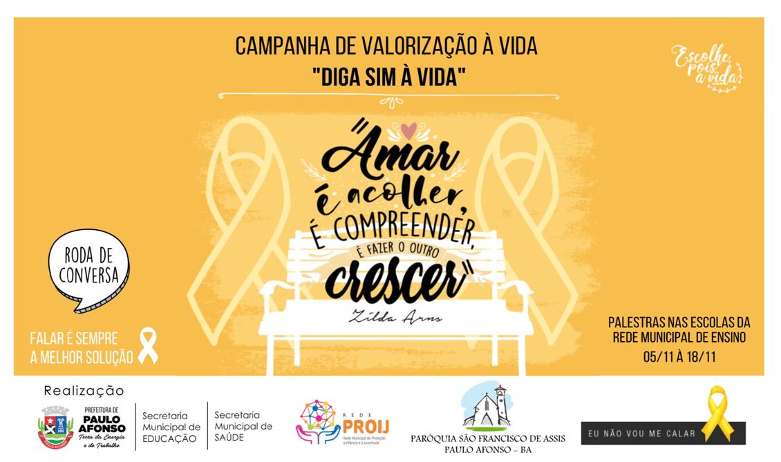  Campanha de valorização da vida, ‘Diga sim à Vida’, segue até o dia 18/11