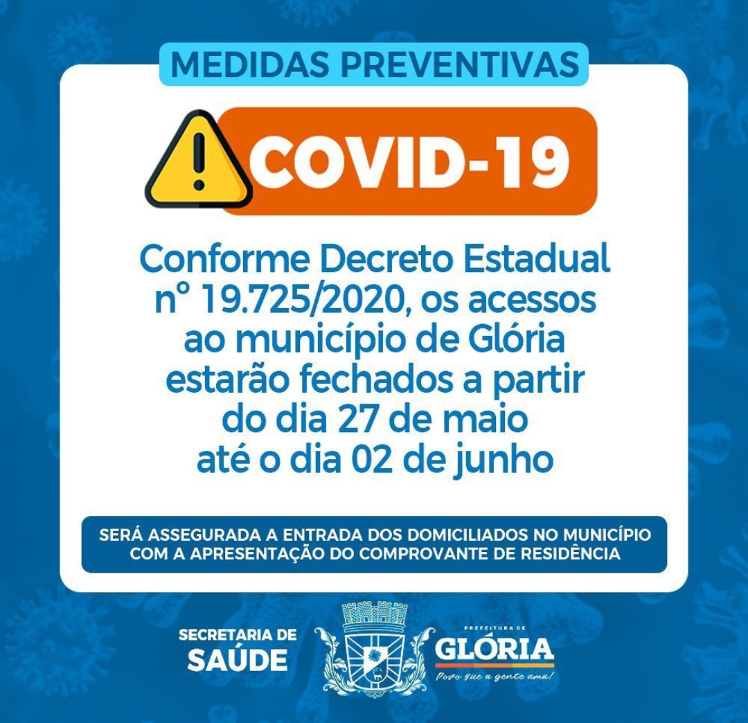  Suspenso a circulação de veículos automotores, públicos e privados no município de Glória