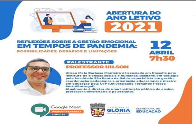  Glória promove abertura do ano letivo 2021, com palestra do Professor Uilson Monteiro