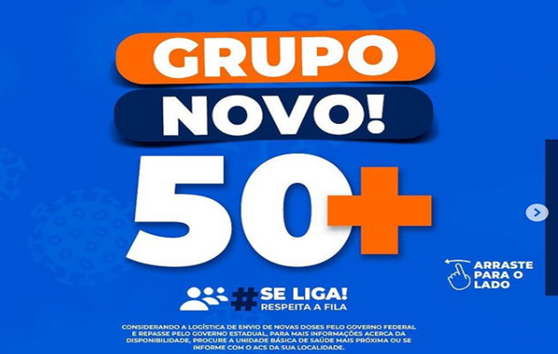  #GlóriaContraoCovid19. Vacinação para população em geral a partir de 50 anos