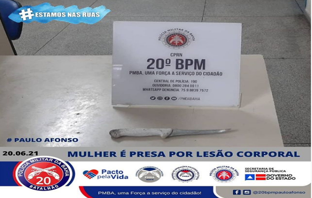  20º BPM – Mulher é presa por lesão corporal