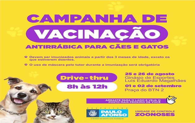  Controle de Zoonoses inicia campanha de vacinação antirrábica para cães e gatos