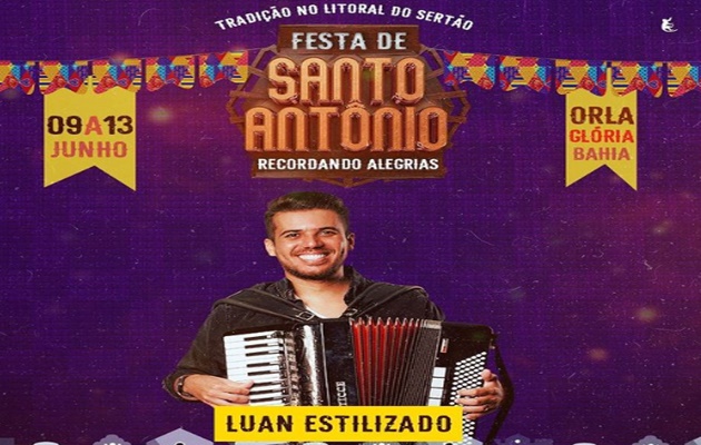  Festa de Santo Antônio “Recordando alegrias”, Kevi Jonny e Luan Estilizado, atrações, na Orla de Glória