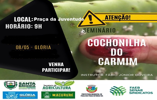  Participe do Seminário Cochonilha do Carmim, nesta segunda na Praça da Juventude em Glória-BA