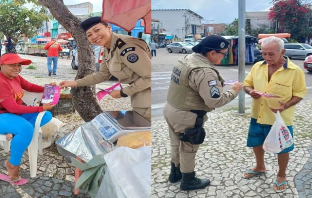  20º BPM e profissionais do CRM participam de panfletagem educativa em alusão ao “AGOSTO LILÁS”