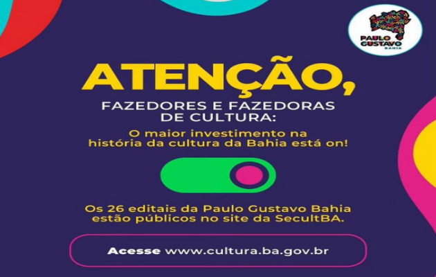  Inscrições do projeto da Paulo Gustavo Bahia vão até 25 de outubro