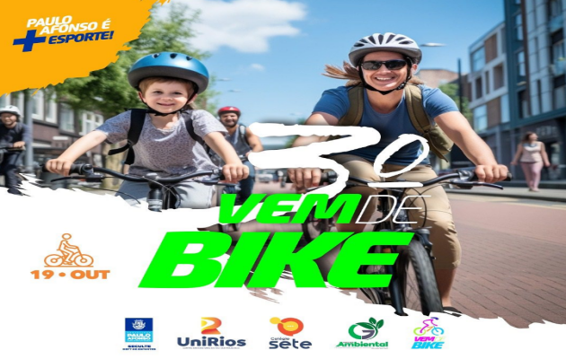  Vem de Bike, evento de ciclismo solidário e turístico do município, acontece nesta quinta-feira (19)