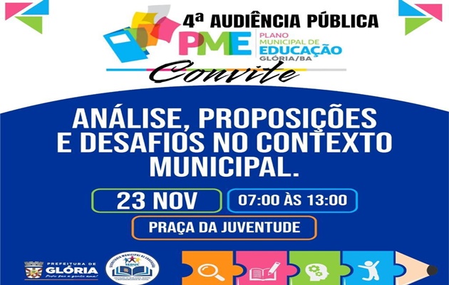  BAHIA: Vem aí, a 4ª Audiência Pública do PME – Plano Municipal de Educação da cidade de Glória