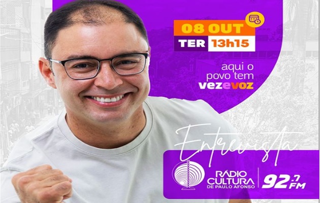  Hoje tem entrevista com Galinho na Rádio Cultura de Paulo Afonso, no Jornal da Cultura às 13:15